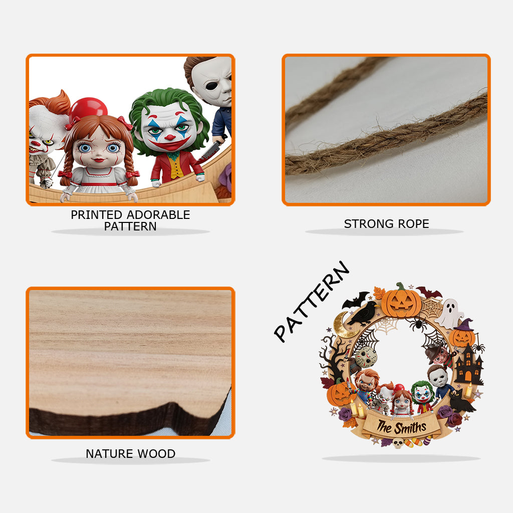 Personalized Halloween Wood Sign with Horror Characters | Family Gift Wood Sign GradoCreations
