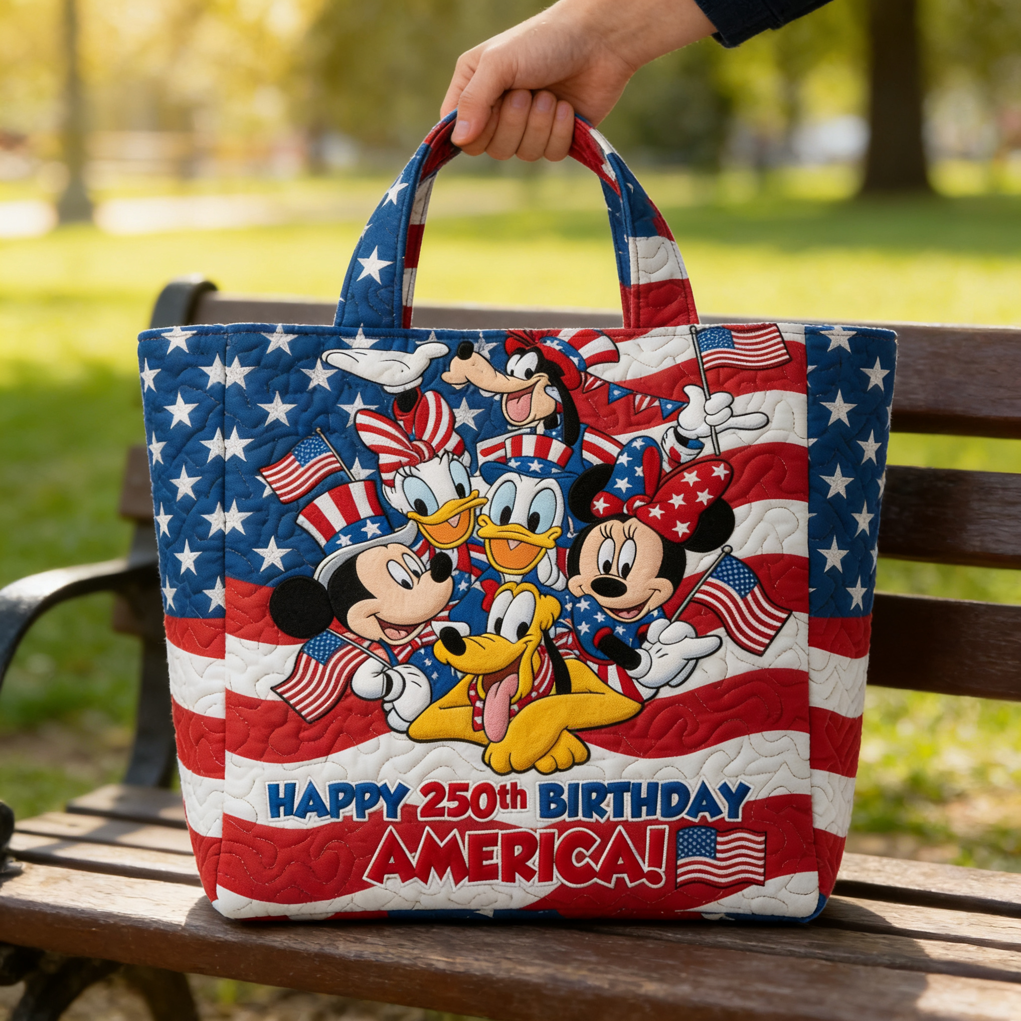 Personalized Quilted Tote Bag Happy 250th Birthday America Gift