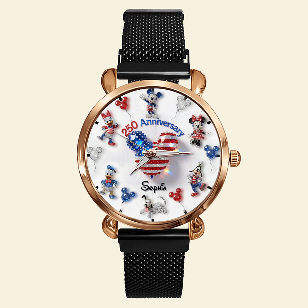 Personalized Women Hand Watch with Custom Strap Charms for Independence Day Gift