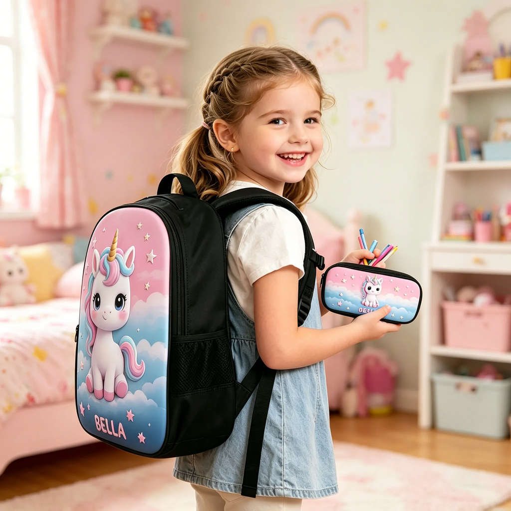 Personalized Cute Animal Backpack Set with Lunch Bag, Pencil Case & Water Bottle for Kids