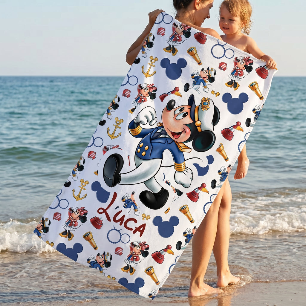Personalized Mickey Mouse Beach Towel Custom Name Summer Vacation Gift