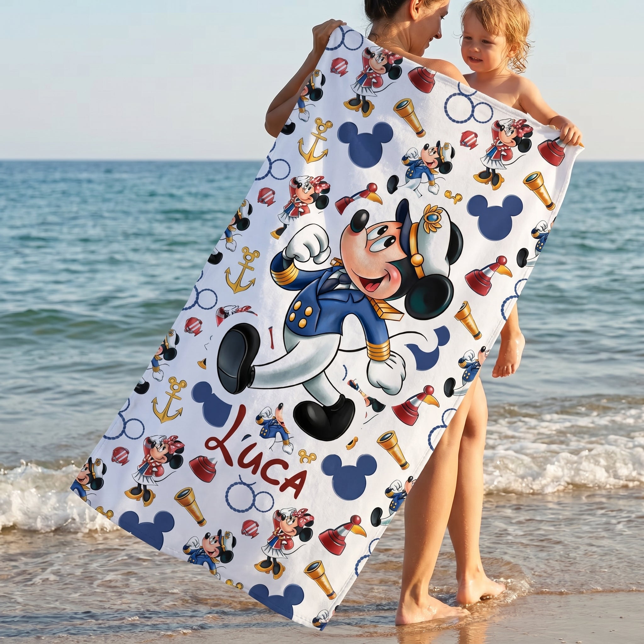 Personalized Mickey Mouse Beach Towel Custom Name Summer Vacation Gift