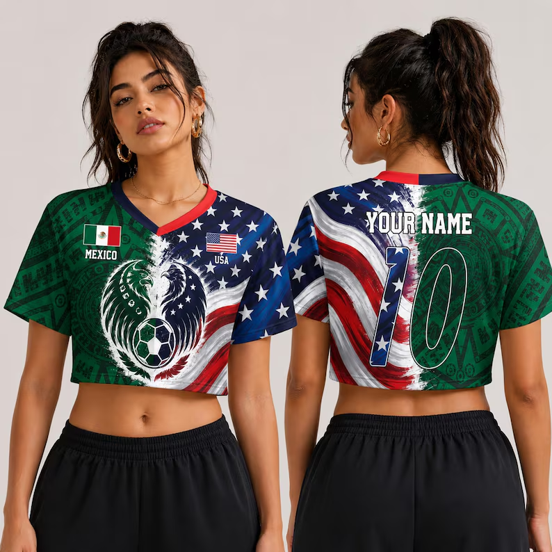Personalized Mexico USA Eagle Crop Top Jersey Custom Name Gift for Football Lovers