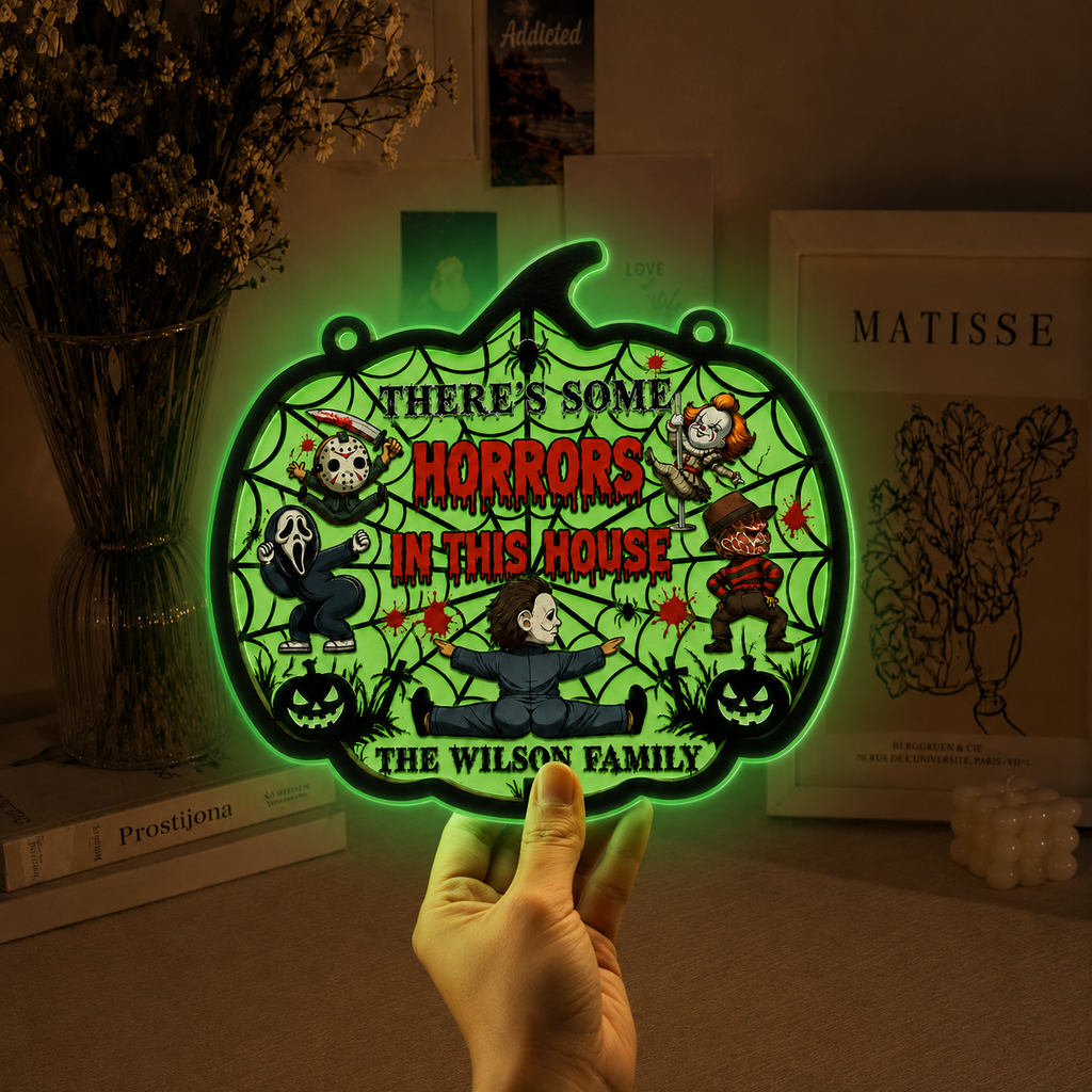 Personalized Luminous Halloween Sign with Family Name - Spooky Home Decor Luminous Wooden Sign GradoCreations
