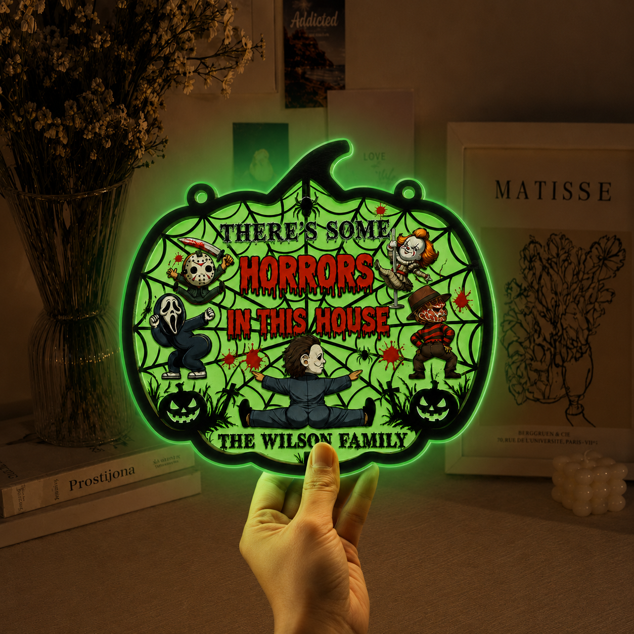 Personalized Luminous Halloween Sign with Family Name - Spooky Home Decor Luminous Wooden Sign GradoCreations