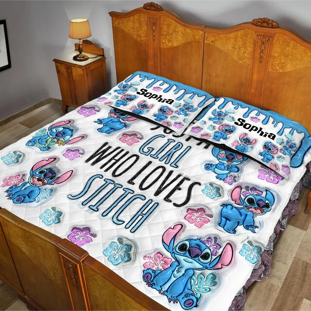 Personalized Stitch Quilt Bedding Set Custom Name Gift for Her Quilted Bedding Set GradoCreations
