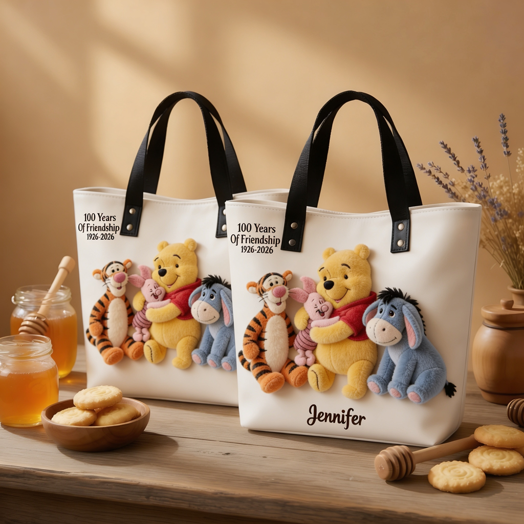 Personalized Winnie the Pooh Tote Bag Custom Name Gift for Movie Fans