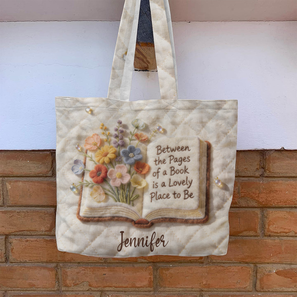 Personalized Quilted Tote Bag for Book Lovers - Custom Gift for Her