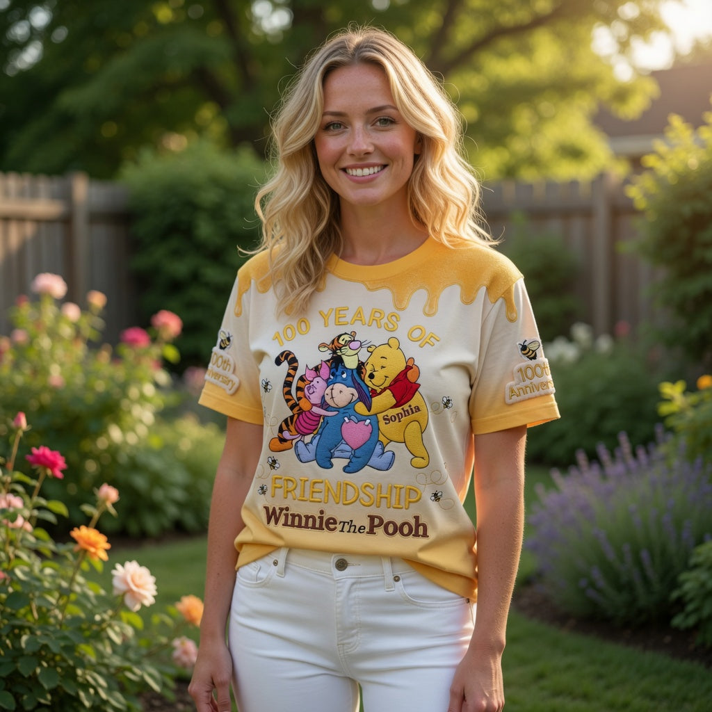 Personalized Winnie the Pooh AOP Shirt 100 Years of Friendship Gift for Movie Fans