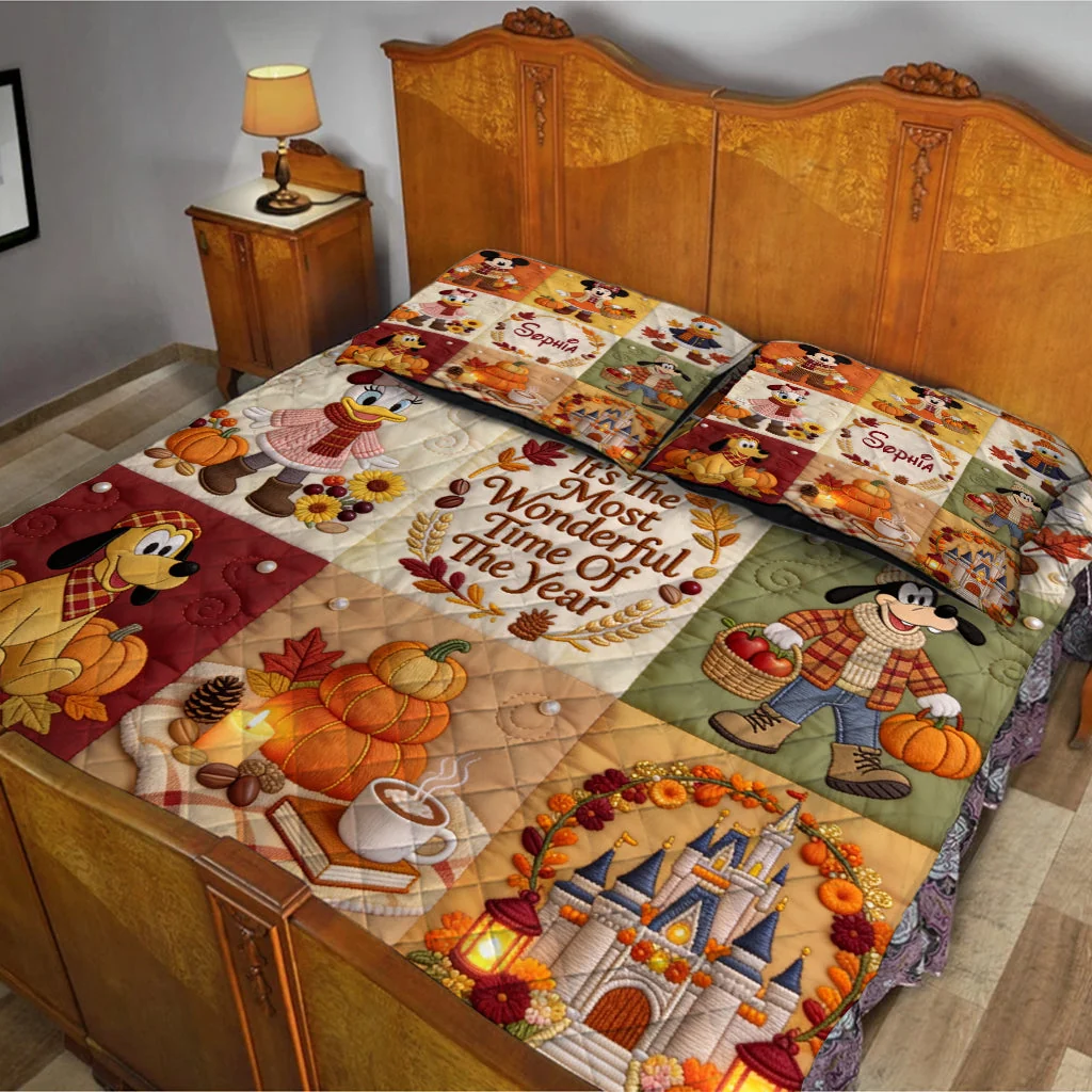 Personalized Disney-Themed Quilt Bedding Set Custom Name Gift for Her Quilted Bedding Set GradoCreations