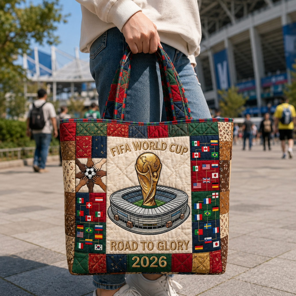 Quilted Tote Bag FIFA World Cup 2026 Road to Glory Gift for Soccer Fans