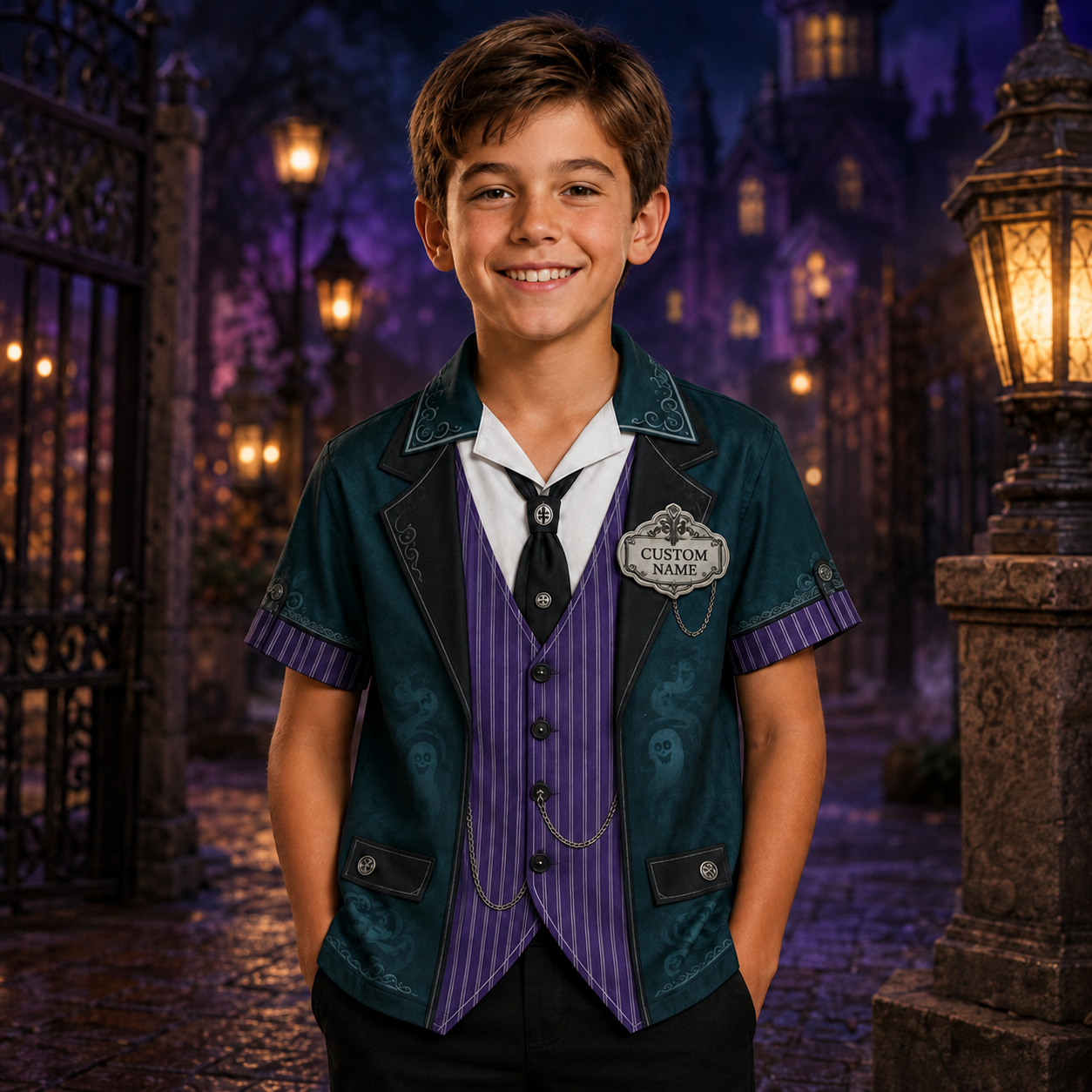 Personalized Gothic Costume Shirt for Kids | Spooky Halloween Gift AOP Shirt GradoCreations