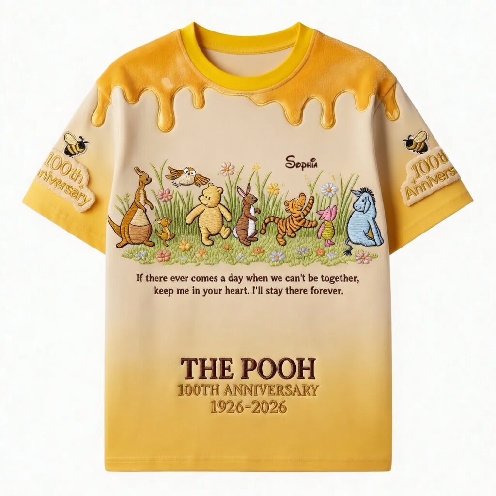 Personalized Winnie the Pooh 100th Anniversary AOP Shirt Gift for Movie Fans