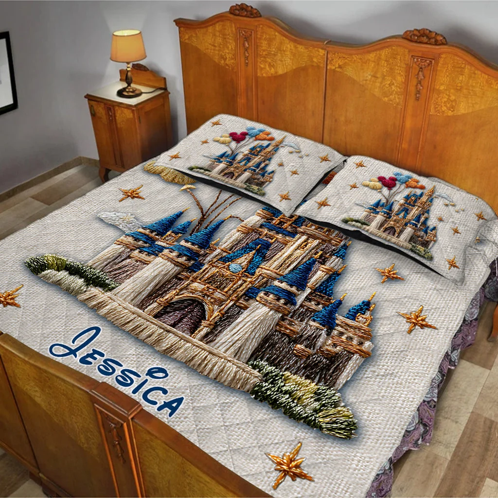 Personalized Magical Castle Bedding Set Custom Name Gift for Her Quilted Bedding Set GradoCreations
