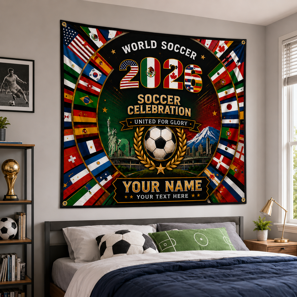 Personalized Soccer Celebration Backdrop Custom Name Flag Gift for Fans