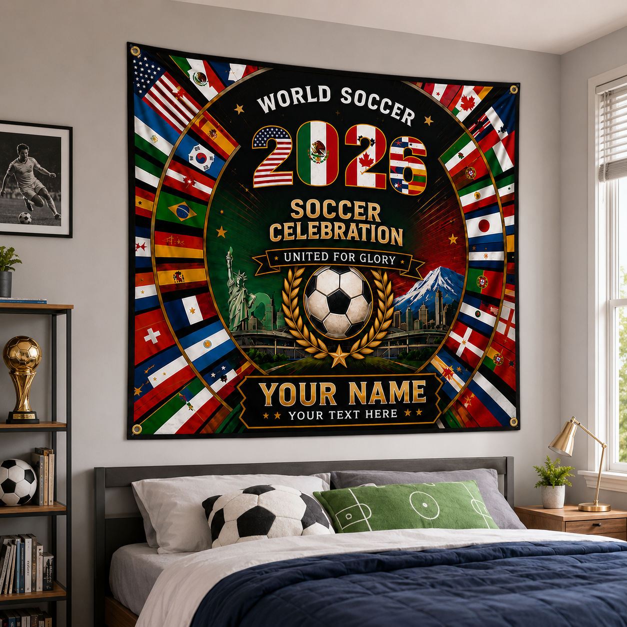 Personalized Soccer Celebration Backdrop Custom Name Flag Gift for Fans