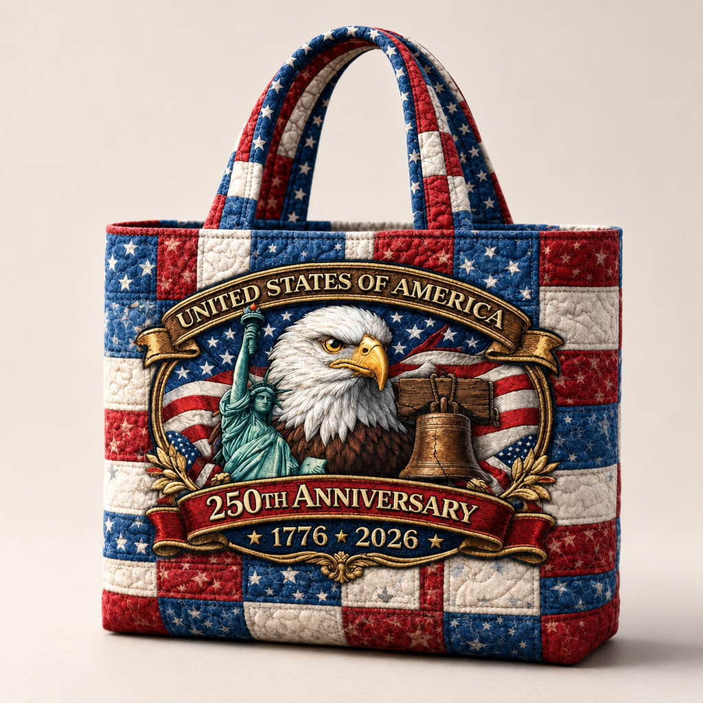 Quilted Patriotic Tote Bag Custom Design Gift for Her