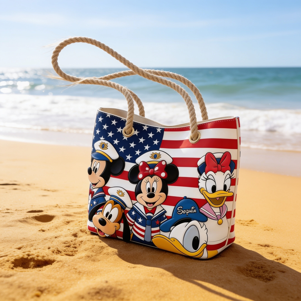 Personalized Beach Bag with USA Flag Design - Custom Vacation Gift for Movie Fans