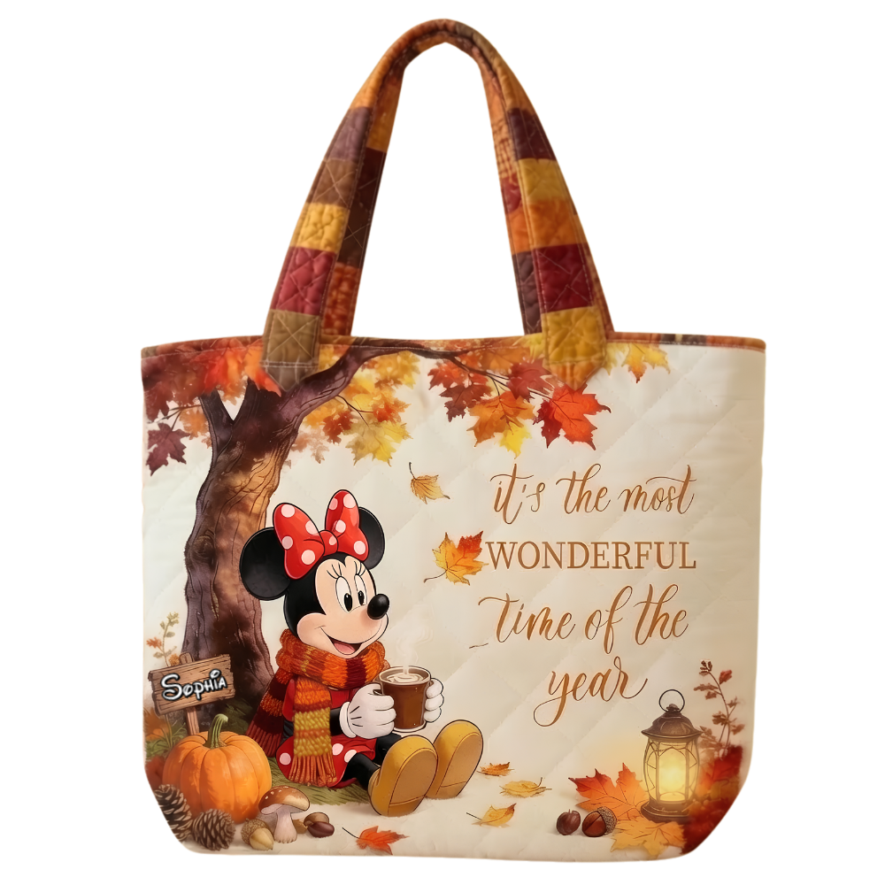 Personalized Quilted Tote Bag Fall Vibes Mickey Mouse Gift Quilted Tote Bag GradoCreations