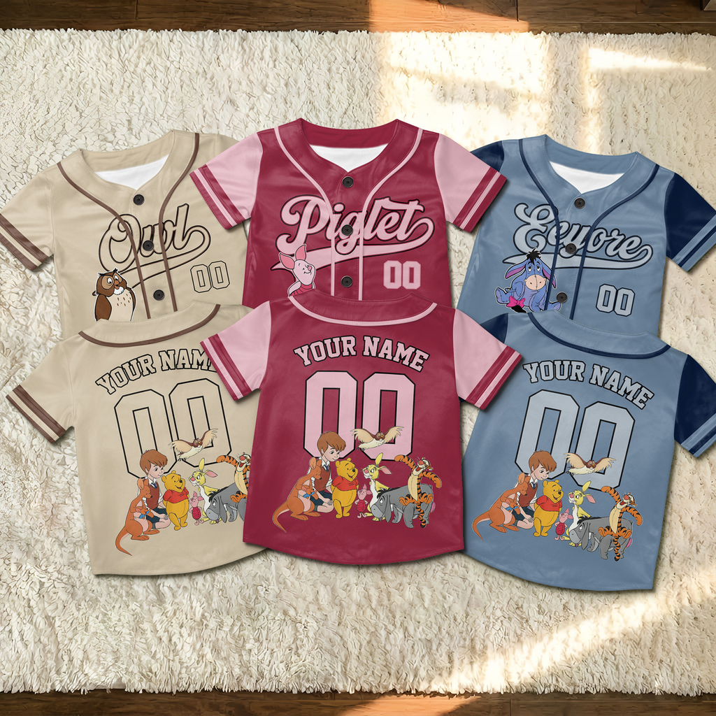 Personalized Baseball Jersey with Honey Bear Characters for Kids and Adults - Unique Family Gift