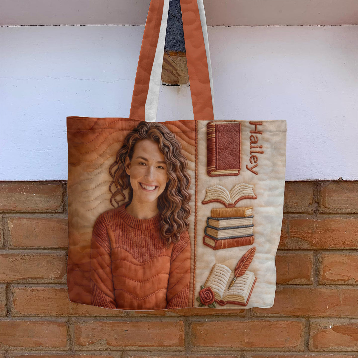 Personalized Quilted Tote Bag Photo Gift for Her - Book Lovers