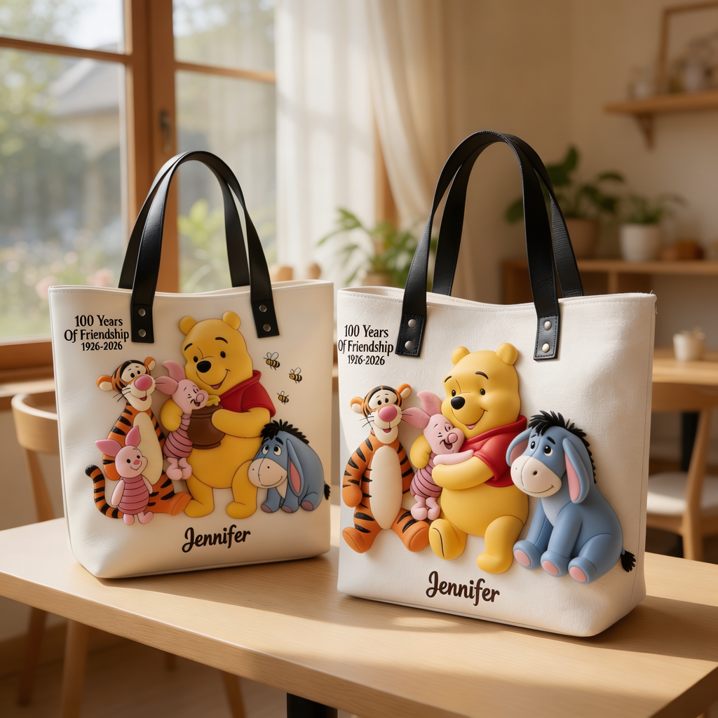 Personalized Winnie the Pooh Tote Bag Custom Name Gift for Movie Fans