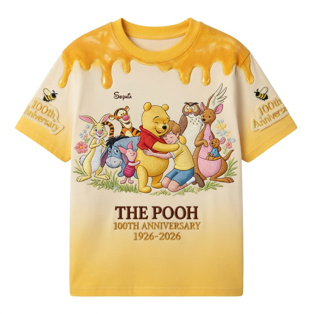 Personalized Pooh Bear 100th Anniversary AOP Shirt Gift for Movie Fans