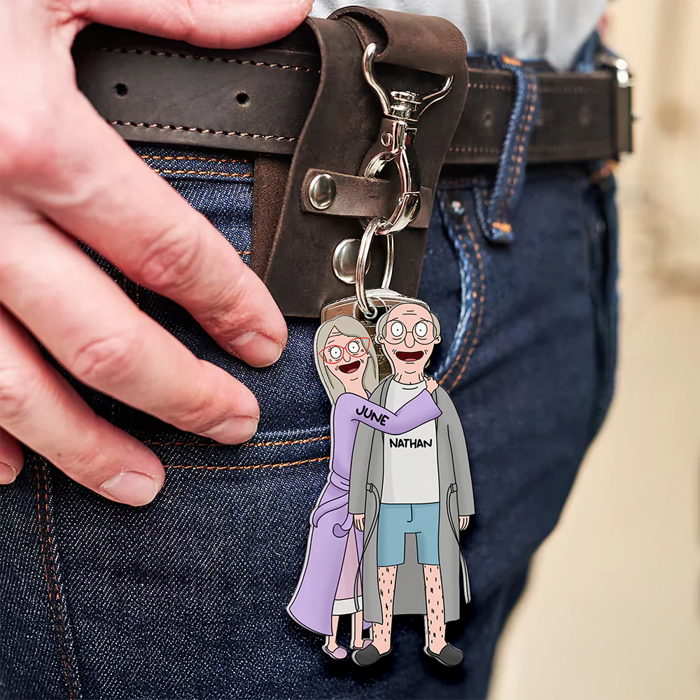 Personalized Funny Burger Couple Keychain Gift for Anniversary