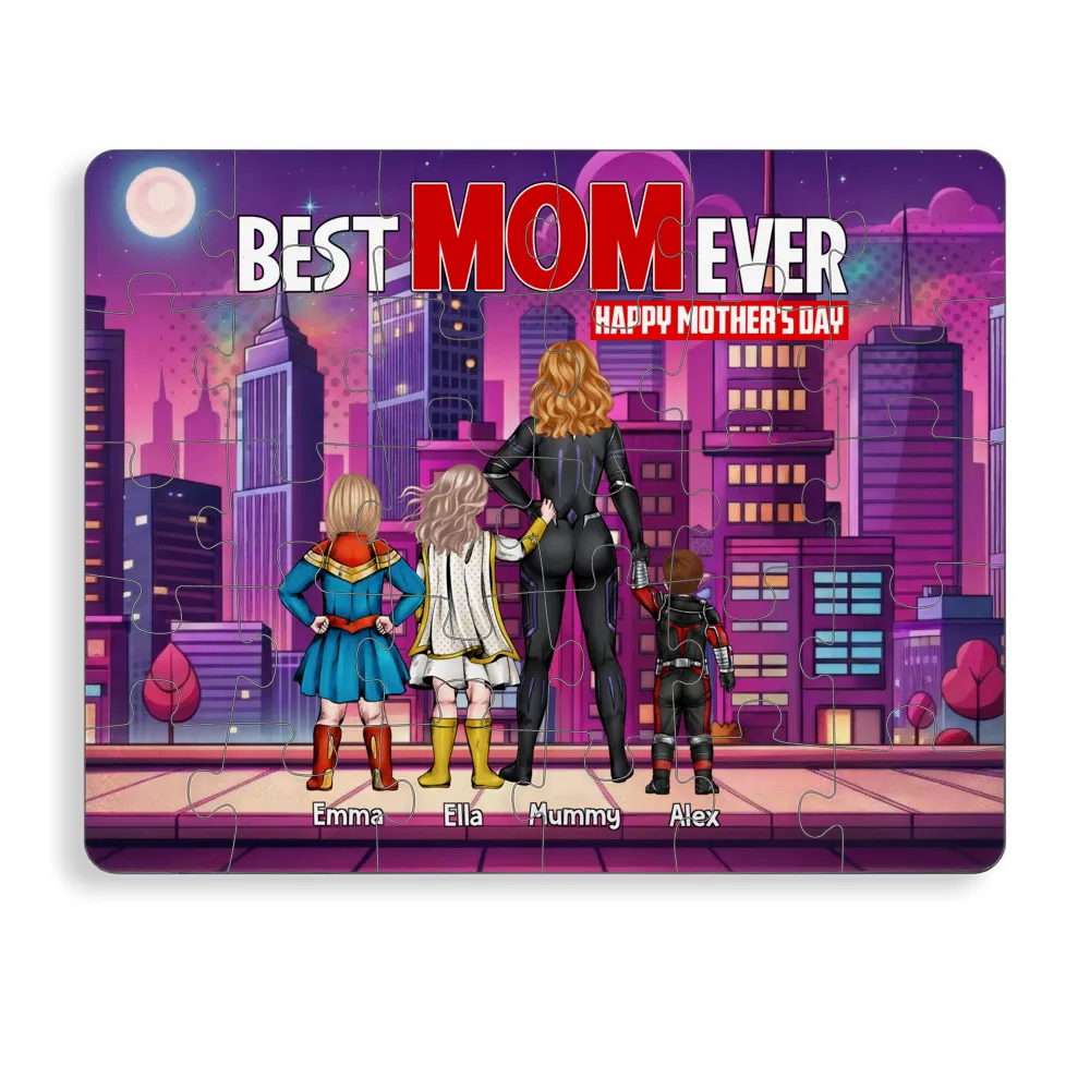 Personalized Best Mom Ever Puzzle Custom Names Gift for Mother's Day Puzzle GradoCreations