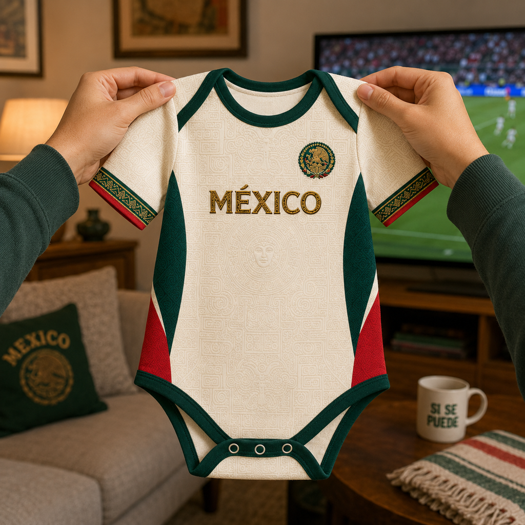 Personalized Mexico Aztec Sun Stone Baby Jersey Bodysuit Gift for New Moms, Dads, Soccer Lovers