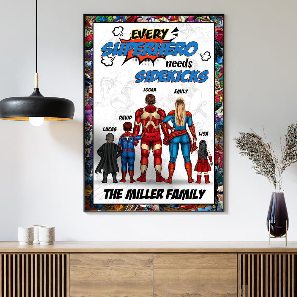 Personalized Superhero Family Canvas Print Custom Art Gift