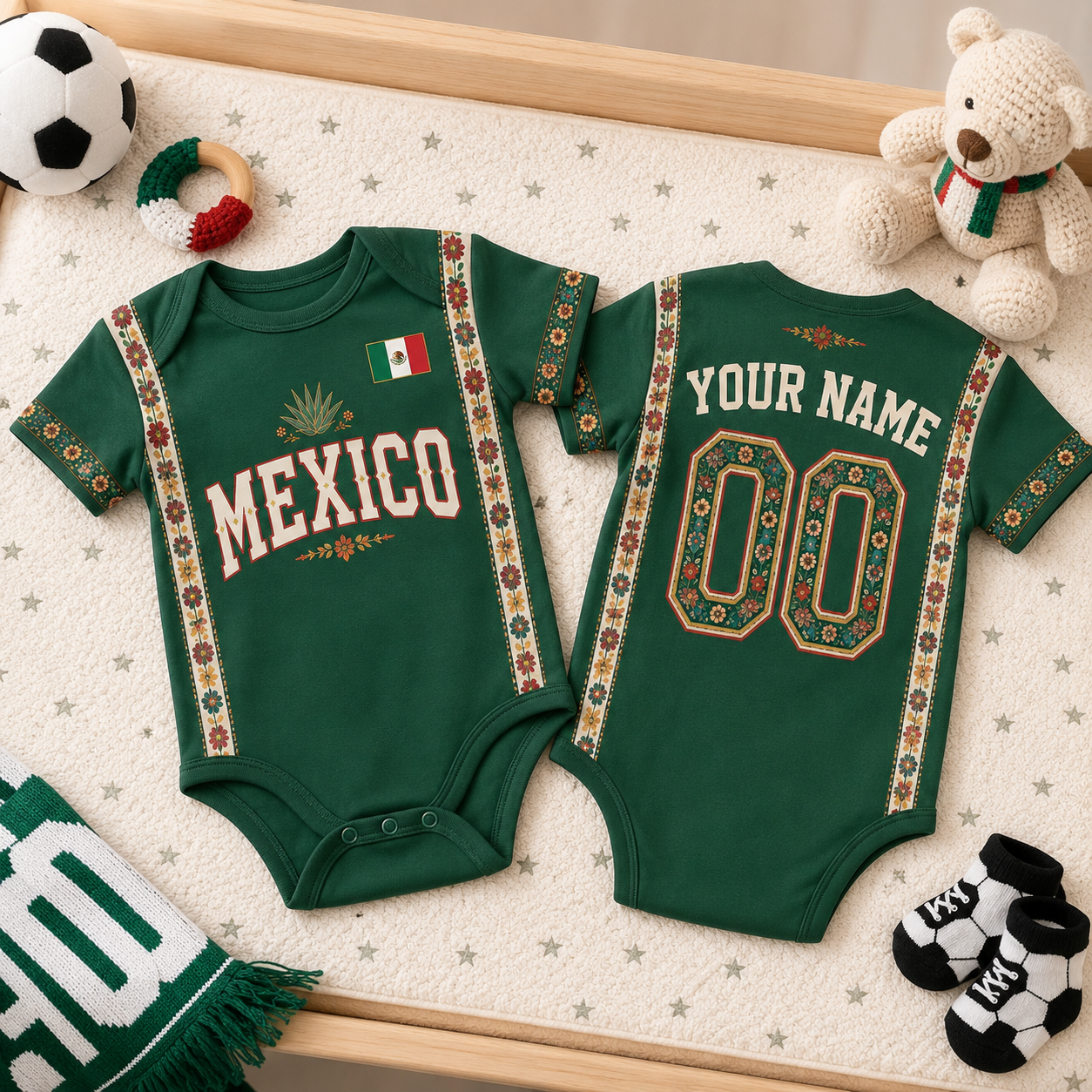 Personalized Mexico Soccer Baby Jersey Bodysuit Gift for New Parents
