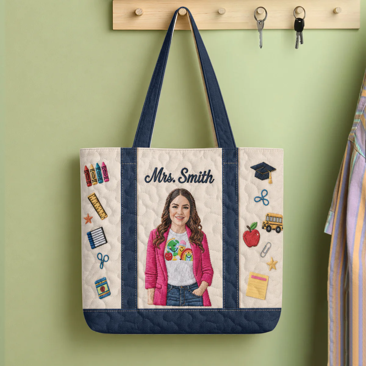 Personalized Embroidery Tote Bag Custom Photo Gift for Teacher