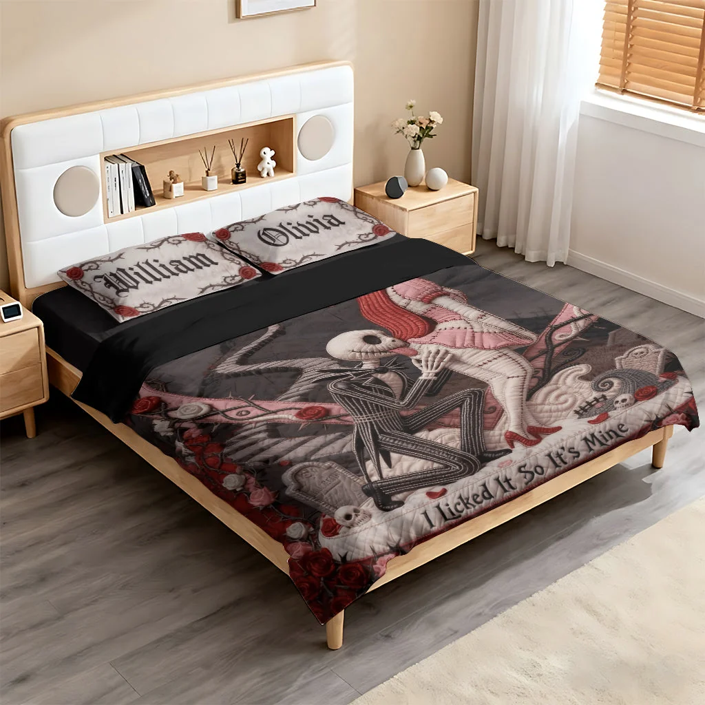 Personalized Spooky Quilt Set Custom Name Gift for Couples Quilted Bedding Set GradoCreations