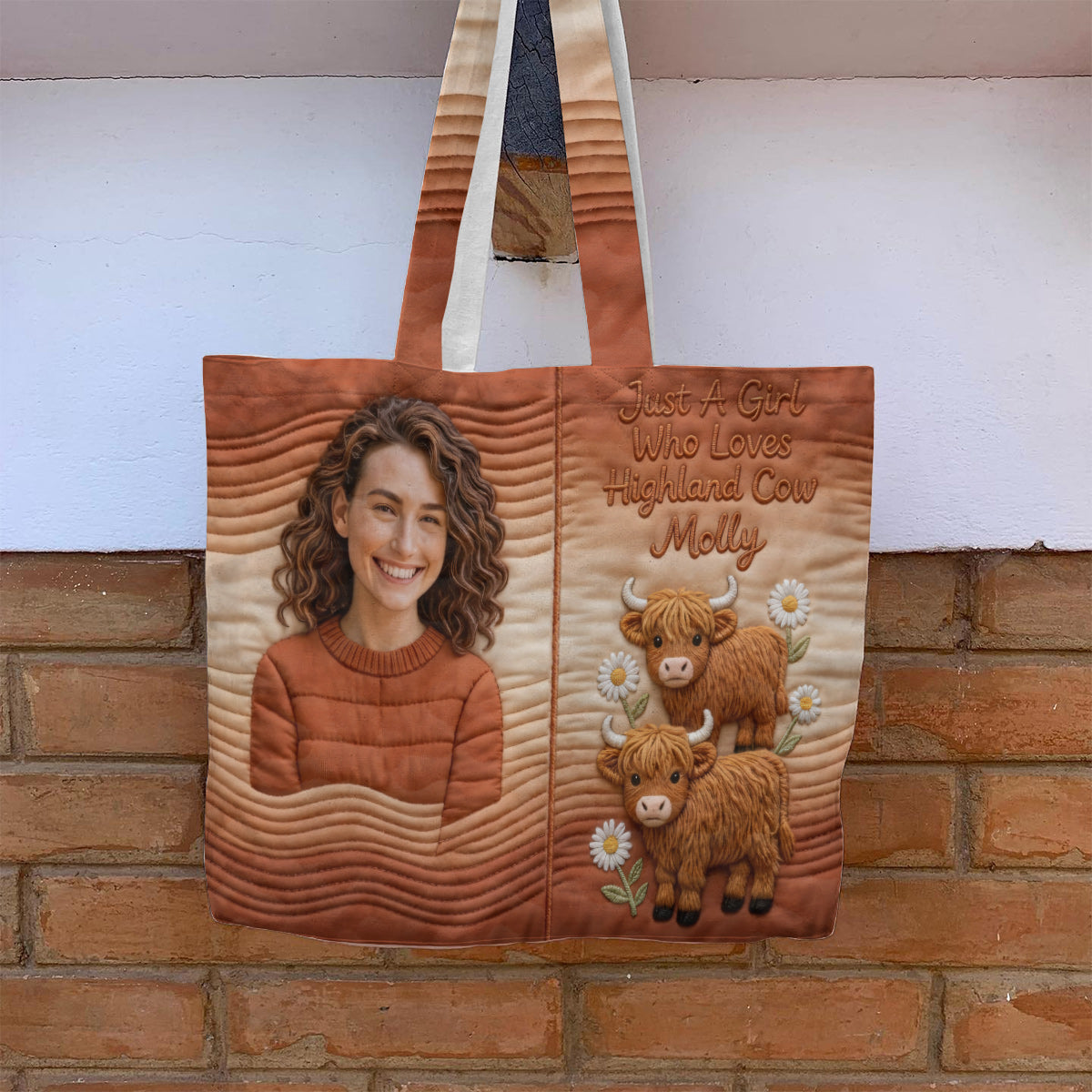Personalized Quilted Tote Bag Just A Girl Who Loves Highland Cow Gift for Her