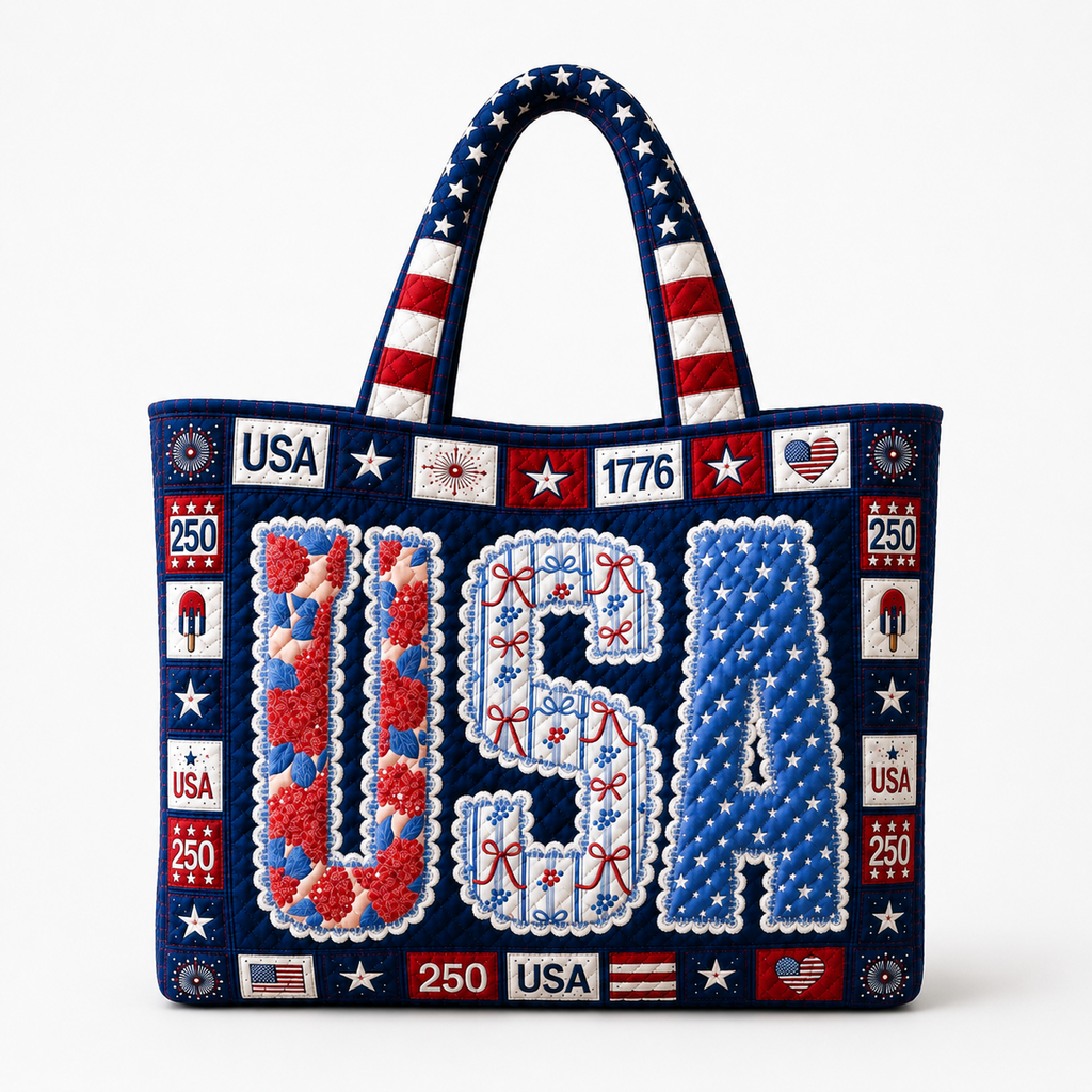 Patriotic Quilted Tote Bag Custom Design Ideal Gift for Her