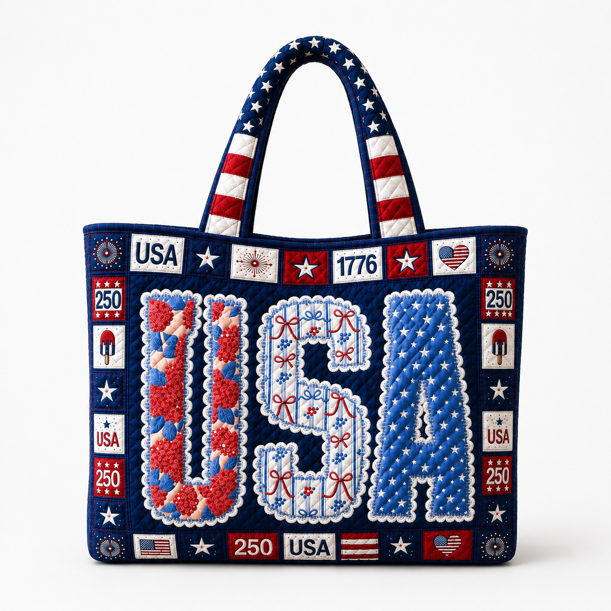 Patriotic Quilted Tote Bag Custom Design Ideal Gift for Her