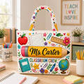 Personalized Teacher Tote Bag with Apple & Pencil Design Gift for Educator