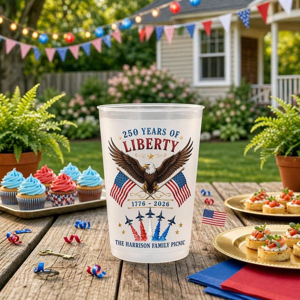 Personalized Frosted Cups America Flag Eagle Gift for Family