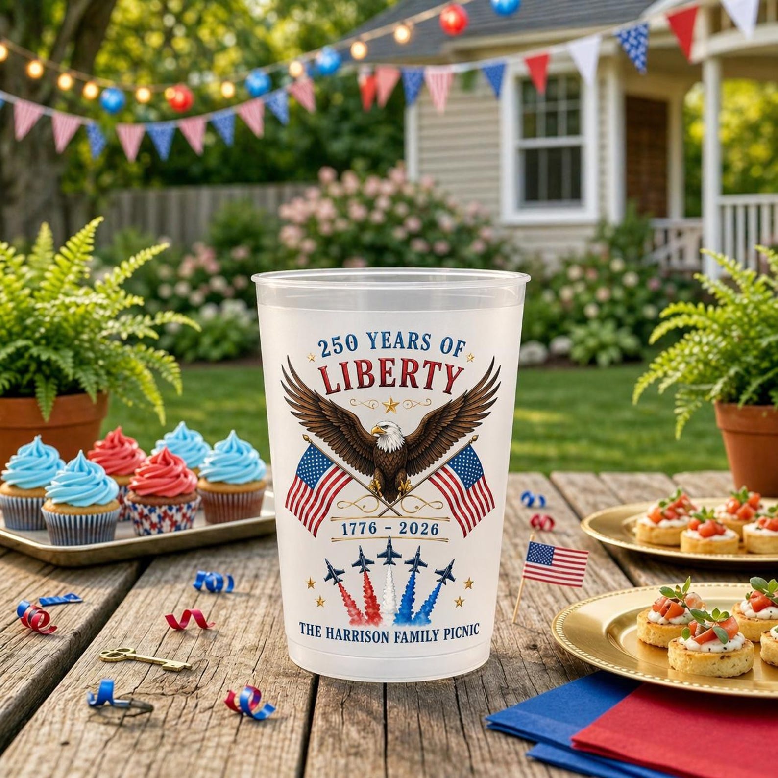 Personalized Frosted Cups America Flag Eagle Gift for Family