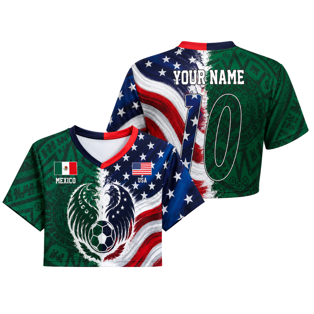 Personalized Mexico USA Eagle Crop Top Jersey Custom Name Gift for Football Lovers