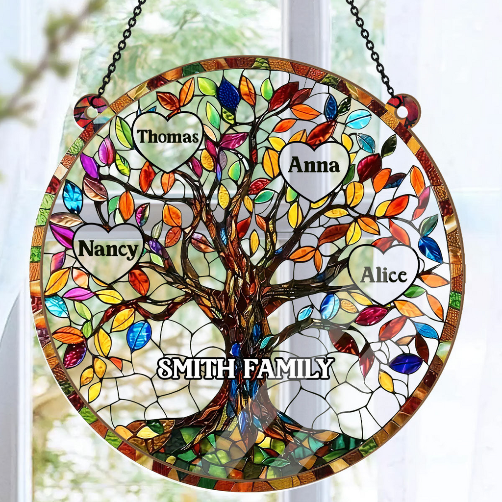 Personalized Family Tree Suncatcher Gift for Grandma, Mom