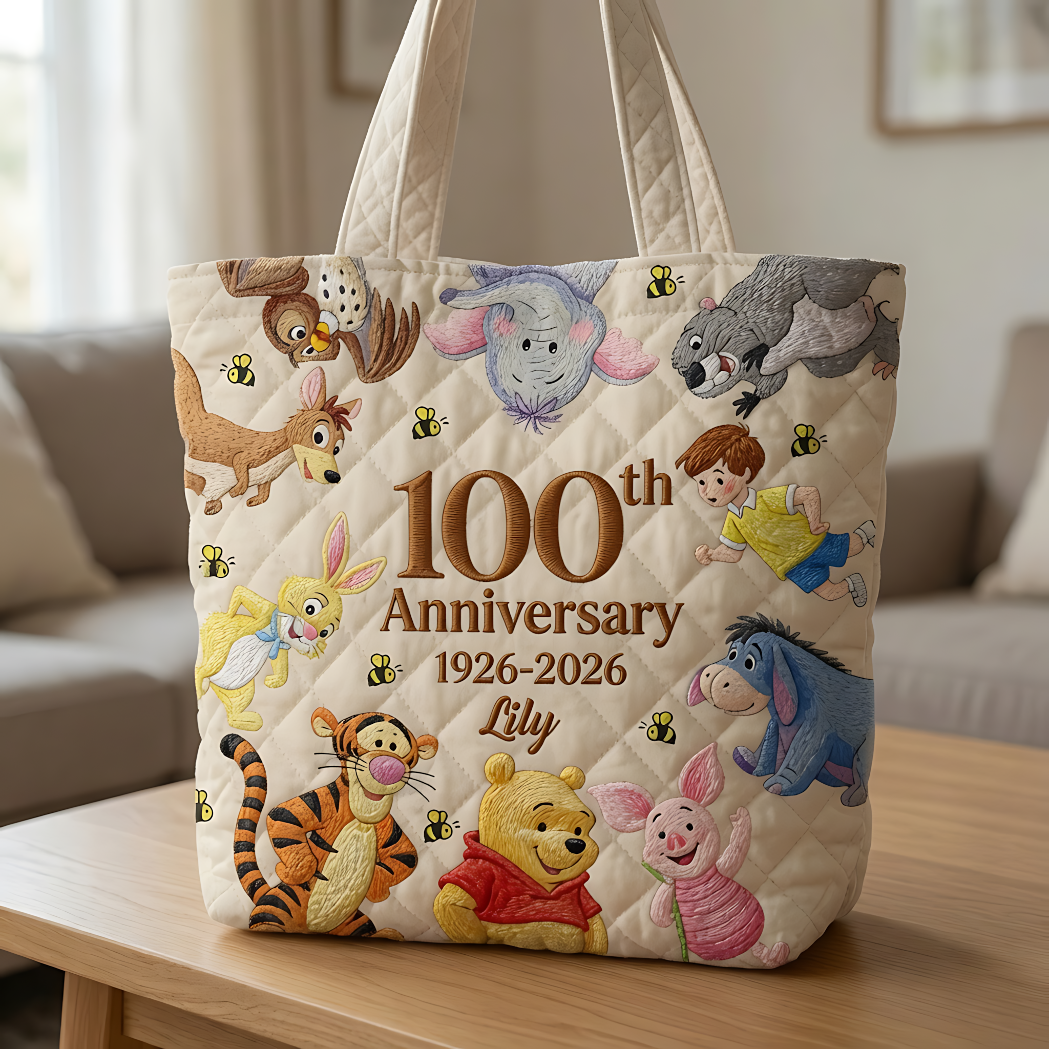 Personalized Quilted Tote Bag 100th Anniversary Gift for Her