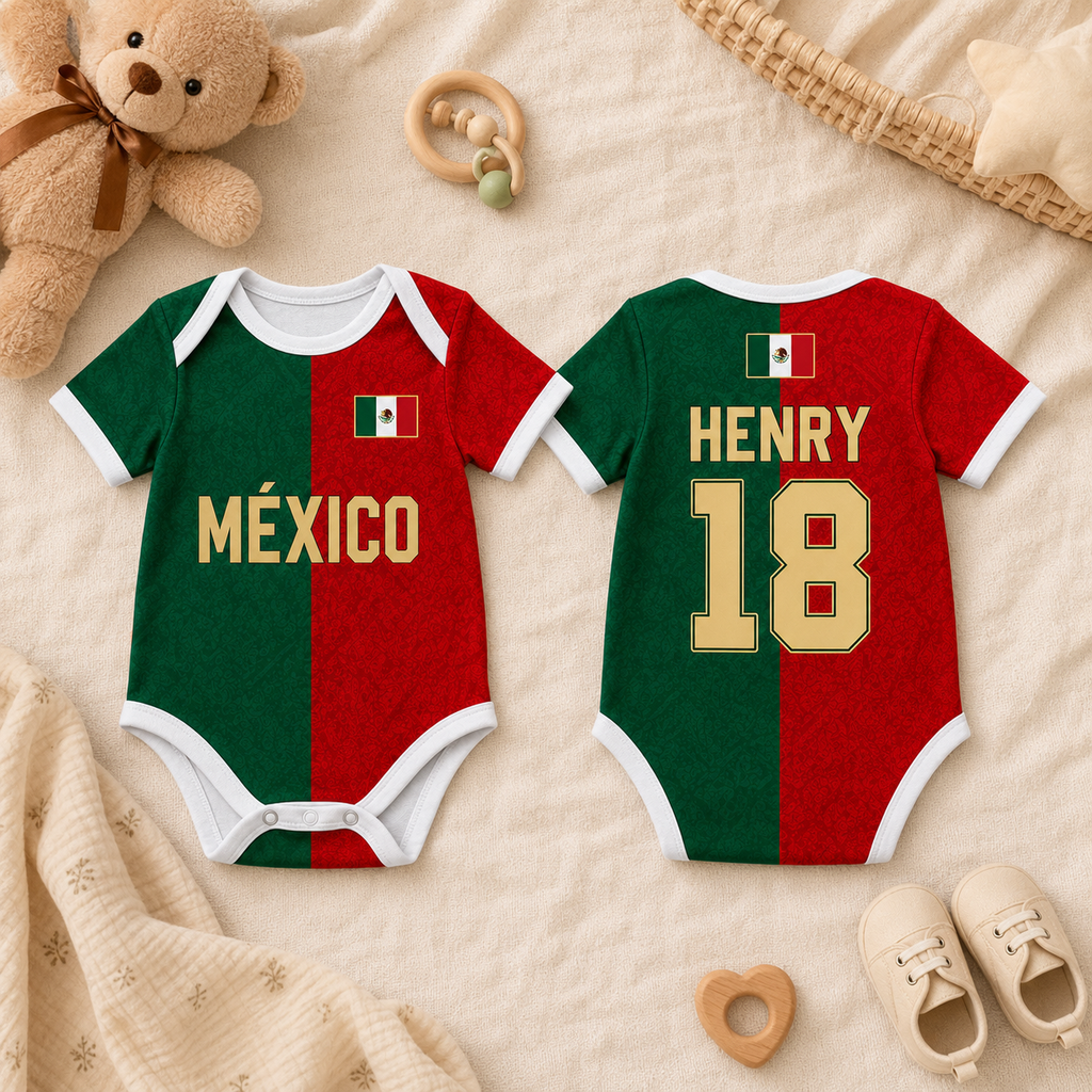 Personalized Mexico Baby Jersey Bodysuit Custom Name Gift for Baby Shower