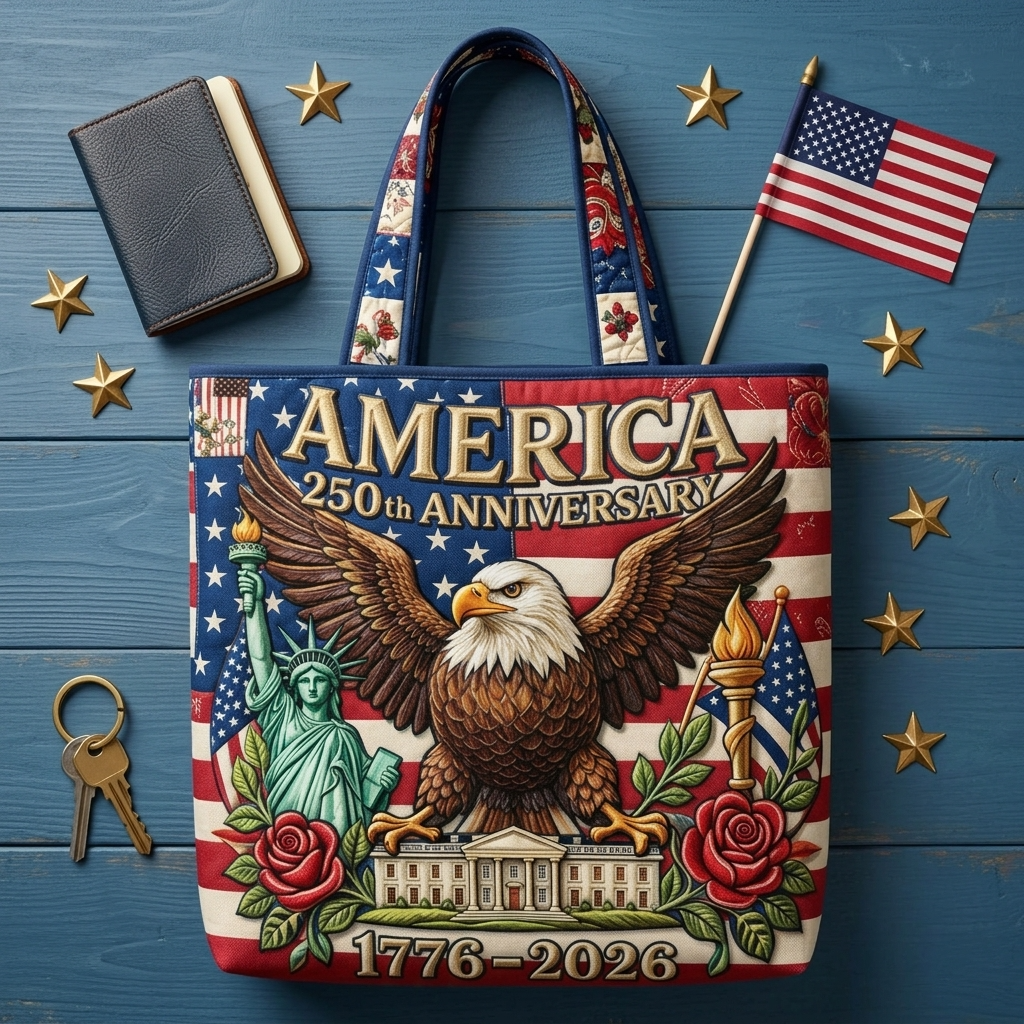 Patriotic Quilted Tote Bag with Eagle Design for Her