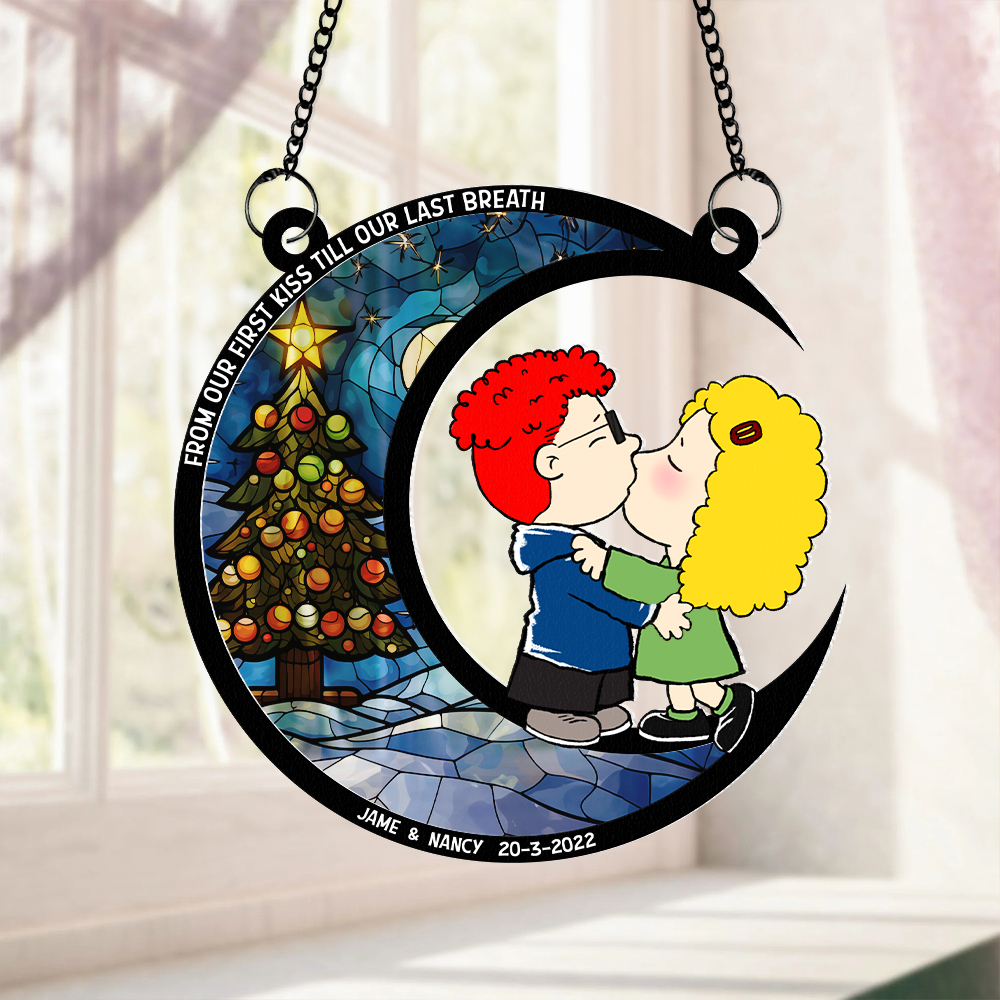 Personalized Window Hanging Suncatcher Ornament Gift for Couples | Christmas Decoration