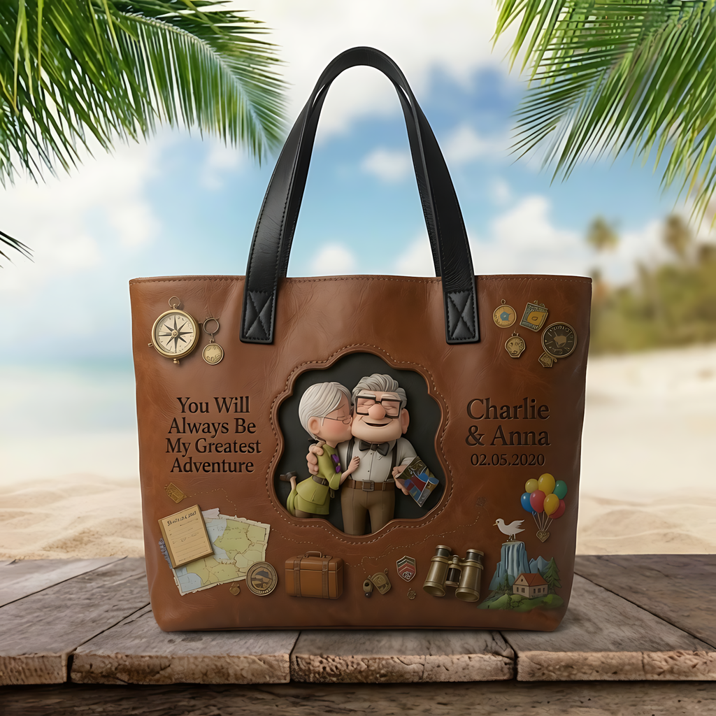 Personalized Adventure Tote Bag Custom Name Gift for Couple