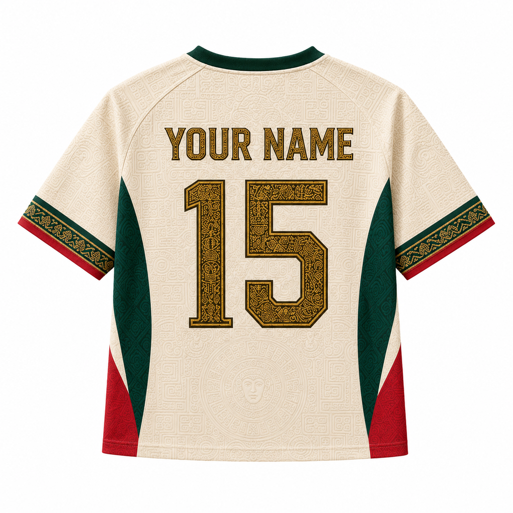 Personalized Mexico Aztec Sun Stone Soccer Jersey Crop Tee Gift for Football Lovers