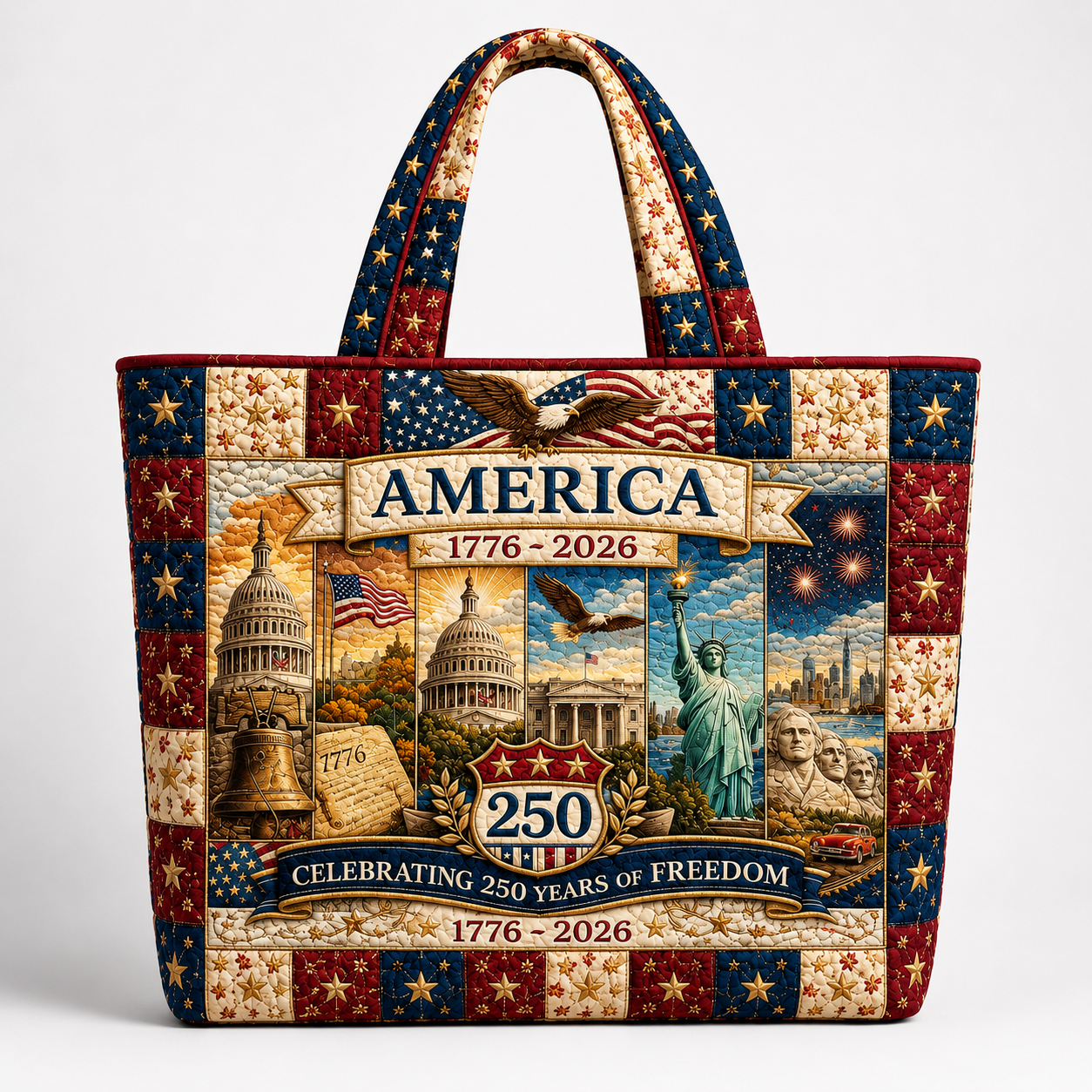 Patriotic Quilted Tote Bag with Eagle Design Gift for Her