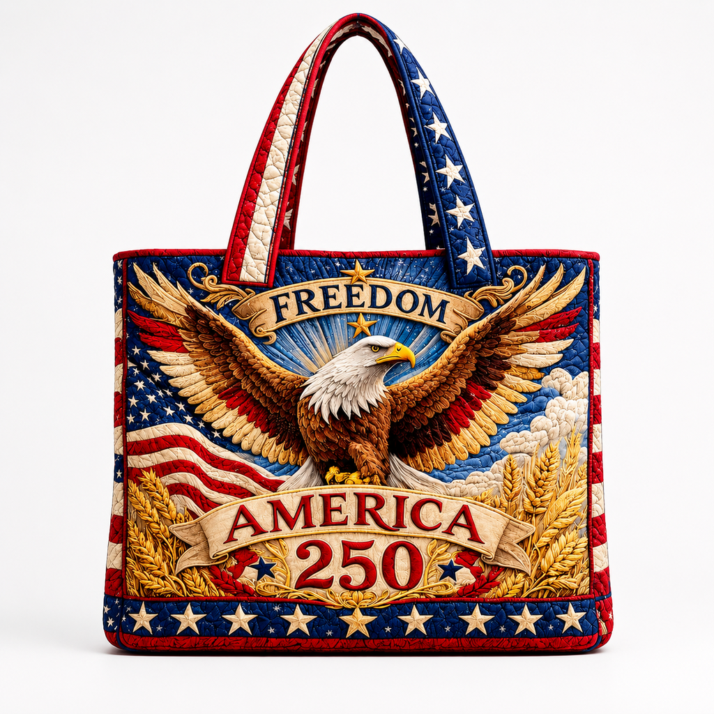 Patriotic Quilted Tote Bag with Bald Eagle Design Gift for Her